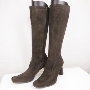 Chocolate Brown Suede-Like Boots Sz 8.5M Stretch
